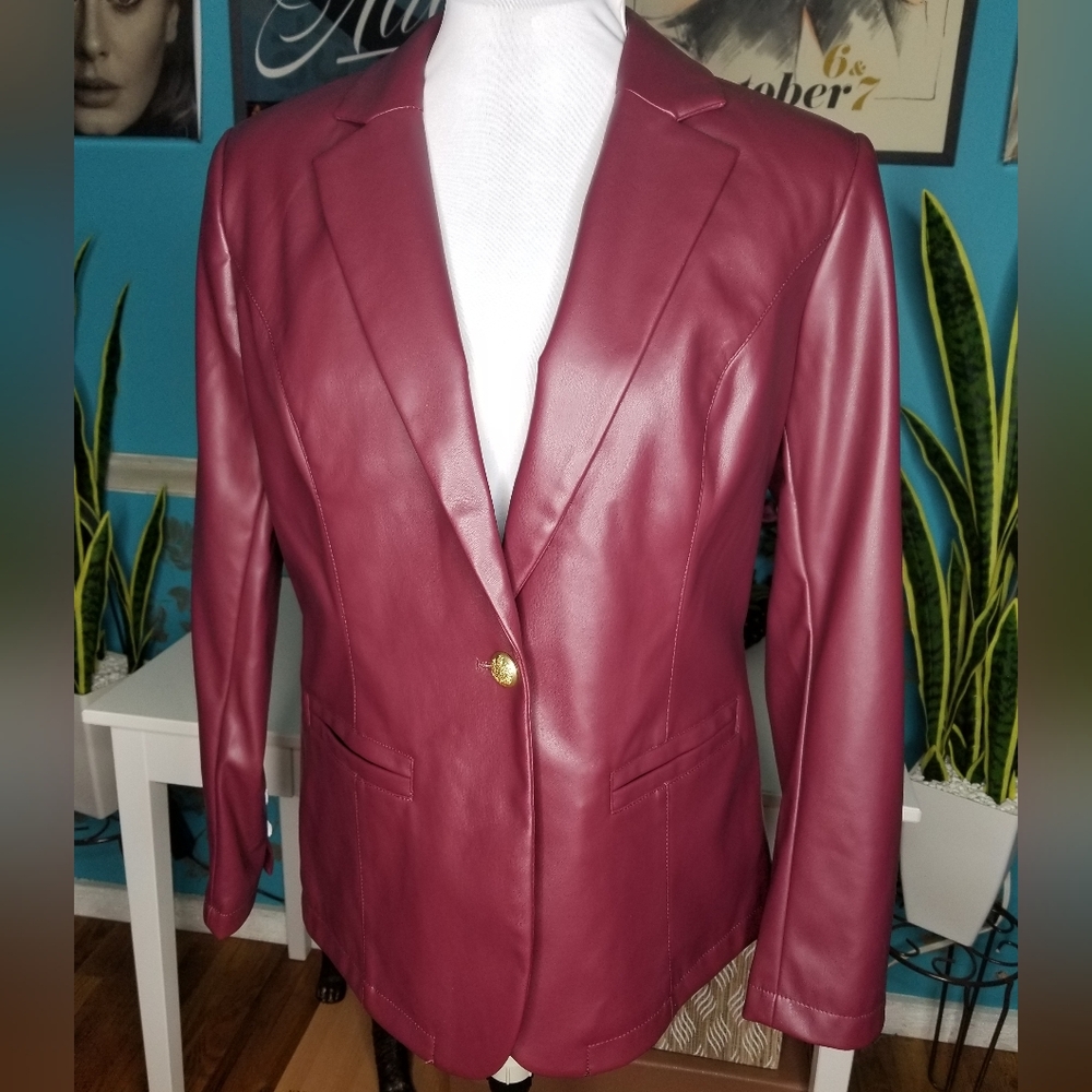 G.I.L.I Vegan Leather Blazer Jacket Burgandy